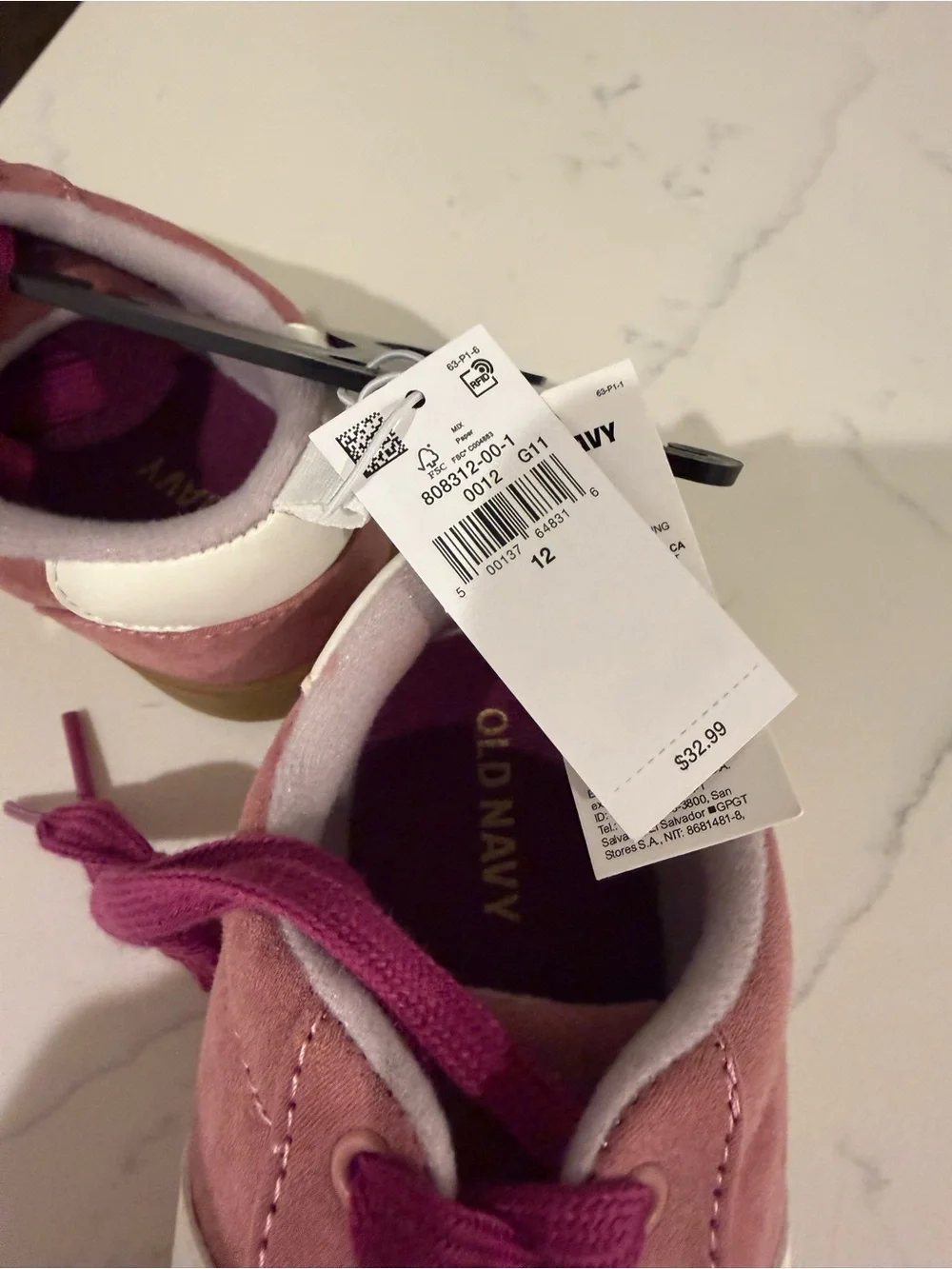 Old Navy Pink and White Kids' Sneakers with Gum Sole size 12